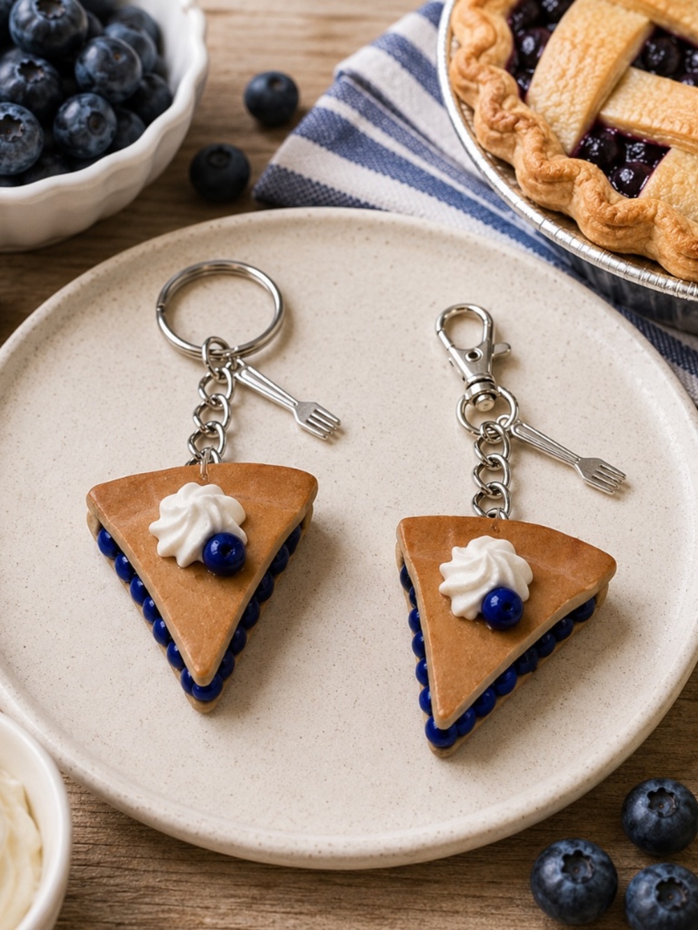 Blueberry Pie Keychain or Bag Clip | Handmade Polymer Clay Dessert Charm